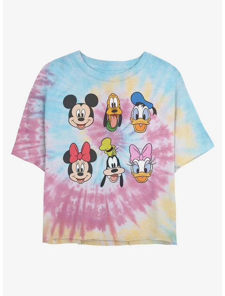 Best Pirce 👍 Disney Mickey Mouse Friends Faces Tie Dye Crop 👧 Girls T-Shirt 🎉