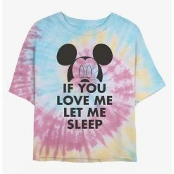Outlet ✨ Disney Mickey Mouse Let Me Sleep Tie Dye Crop 👧 Girls T-Shirt 🔔