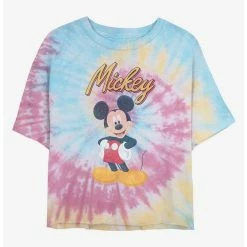 Discount 🔔 Disney Mickey Mouse Mickey Pose Tie Dye Crop 👧 Girls T-Shirt 😀