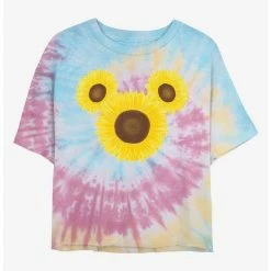 Top 10 🧨 Disney Mickey Mouse Mickey Sunflower Tie Dye Crop 👧 Girls T-Shirt 👏
