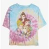 Promo 😍 Disney Princesses Portrait Tie Dye Crop 👧 Girls T-Shirt 😍