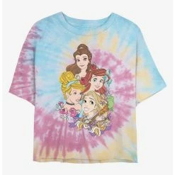 Promo 😍 Disney Princesses Portrait Tie Dye Crop 👧 Girls T-Shirt 😍