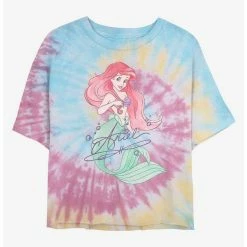 Best Pirce 💯 Disney The Little Mermaid Signed Ariel Tie Dye Crop 👧 Girls T-Shirt ⭐