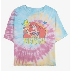 New 💯 Disney The Little Mermaid Title Tie Dye Crop 👧 Girls T-Shirt 👏