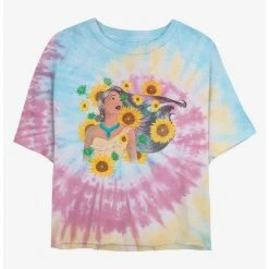 Best Pirce 🛒 Disney Pocahontas Floral Princess Tie Dye Crop 👧 Girls T-Shirt 😀