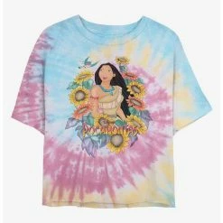 Hot Sale ❤️ Disney Pocahontas Floral Princess Tie Dye Crop 👧 Girls T-Shirt 👍