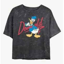 New 👍 Disney Donald Duck Signature Donald Mineral Wash Crop 👧 Girls T-Shirt 😀