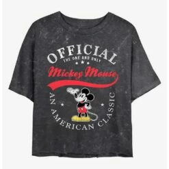 Deals 🤩 Disney Mickey Mouse An American Classic Mineral Wash Crop 👧 Girls T-Shirt 🌟
