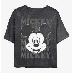 Best Pirce 🔥 Disney Mickey Mouse Big Face Mineral Wash Crop 👧 Girls T-Shirt ❤️