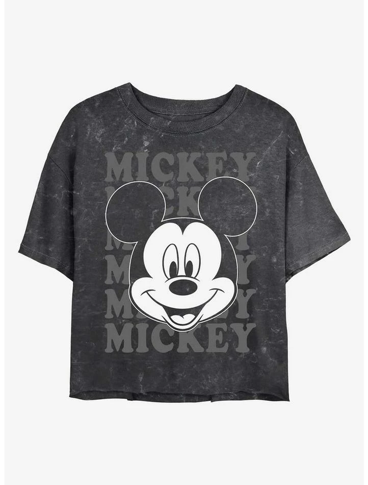 Best Pirce 🔥 Disney Mickey Mouse Big Face Mineral Wash Crop 👧 Girls T-Shirt ❤️