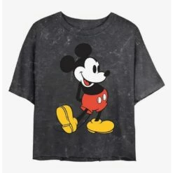 Promo 😀 Disney Mickey Mouse Classic Mickey Mineral Wash Crop 👧 Girls T-Shirt 🔔