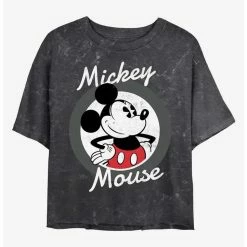 New 🔔 Disney Mickey Mouse Classic Mickey Mineral Wash Crop 👧 Girls T-Shirt ❤️