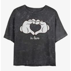 Discount 😉 Disney Mickey Mouse Glove Heart Mineral Wash Crop 👧 Girls T-Shirt 👏