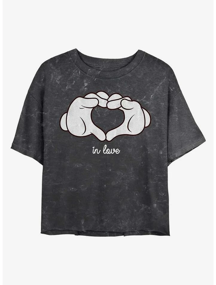 Discount ๐ Disney Mickey Mouse Glove Heart Mineral Wash Crop ๐ง Girls T-Shirt ๐