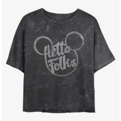 New 😉 Disney Mickey Mouse Hello Folks Mineral Wash Crop 👧 Girls T-Shirt 🌟