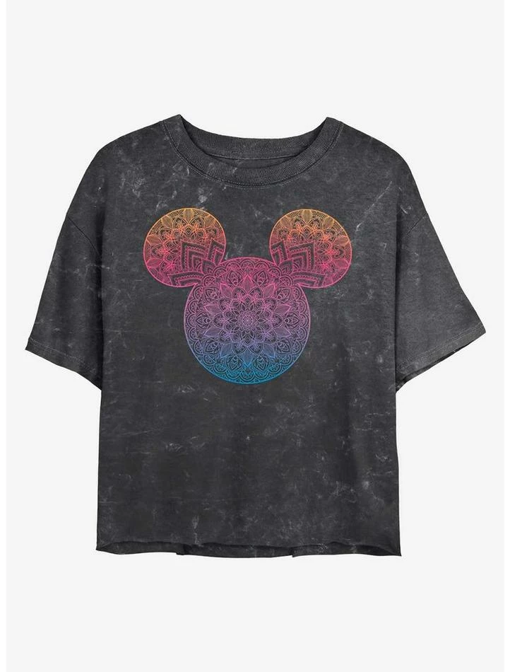 Best Pirce ✨ Disney Mickey Mouse Mickey Mandala Fill Mineral Wash Crop 👧 Girls T-Shirt 🌟
