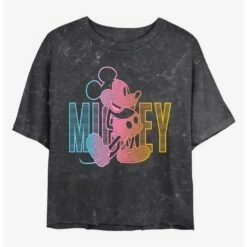 Hot Sale 👍 Disney Mickey Mouse Mickey Pose Mineral Wash Crop 👧 Girls T-Shirt 🔔