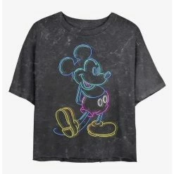 Best Pirce 🛒 Disney Mickey Mouse Neon Mickey Mineral Wash Crop 👧 Girls T-Shirt 💯