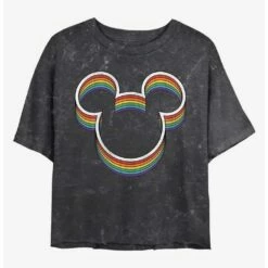 Best Sale 🧨 Disney Mickey Mouse Rainbow Ears Mineral Wash Crop 👧 Girls T-Shirt 👍