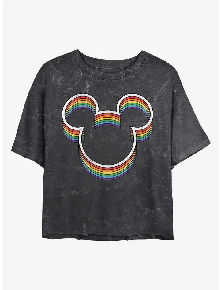 Best Sale ๐งจ Disney Mickey Mouse Rainbow Ears Mineral Wash Crop ๐ง Girls T-Shirt ๐