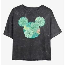 Budget 😍 Disney Mickey Mouse Succulents Mineral Wash Crop 👧 Girls T-Shirt 🤩