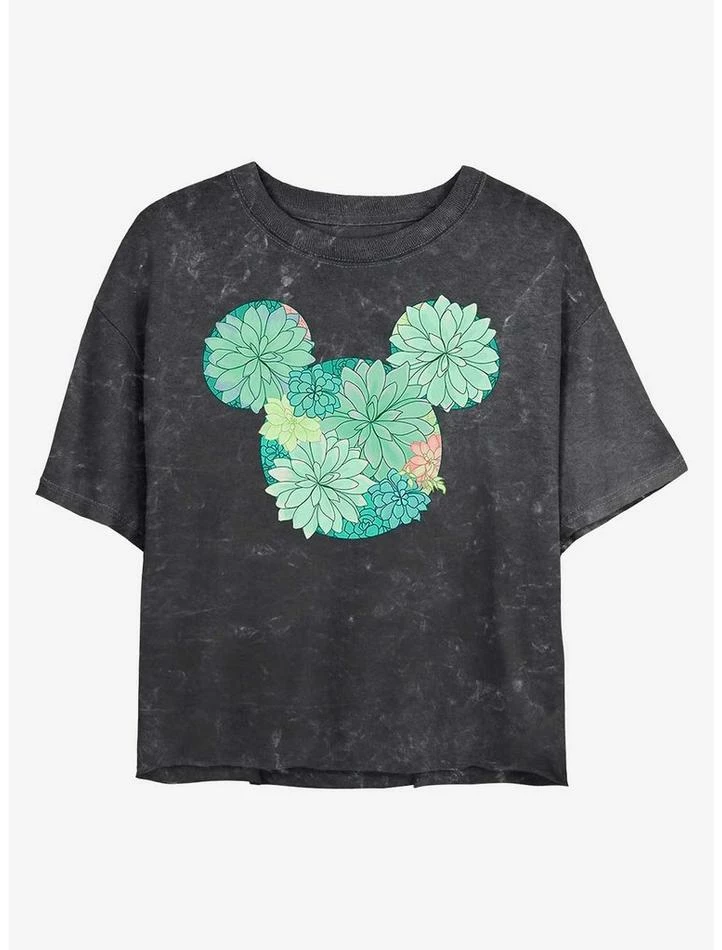 Budget ๐ Disney Mickey Mouse Succulents Mineral Wash Crop ๐ง Girls T-Shirt ๐คฉ