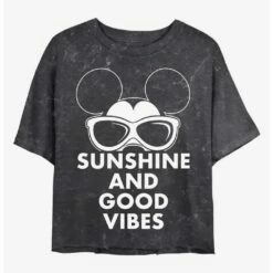 Discount 🔥 Disney Mickey Mouse Sunshine and Good Vibes Mineral Wash Crop 👧 Girls T-Shirt 🧨