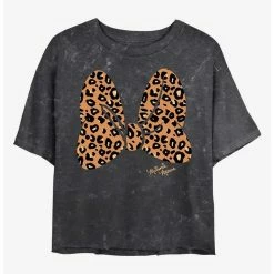 Best Sale 🎁 Disney Minnie Mouse Animal Print Bow Mineral Wash Crop 👧 Girls T-Shirt 🎁