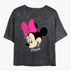 Discount ⭐ Disney Minnie Mouse Minnie Big Face Mineral Wash Crop 👧 Girls T-Shirt 😀