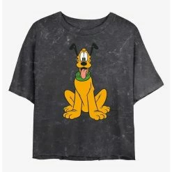 Promo 🥰 Disney Pluto Traditional Pluto Mineral Wash Crop 👧 Girls T-Shirt 🧨