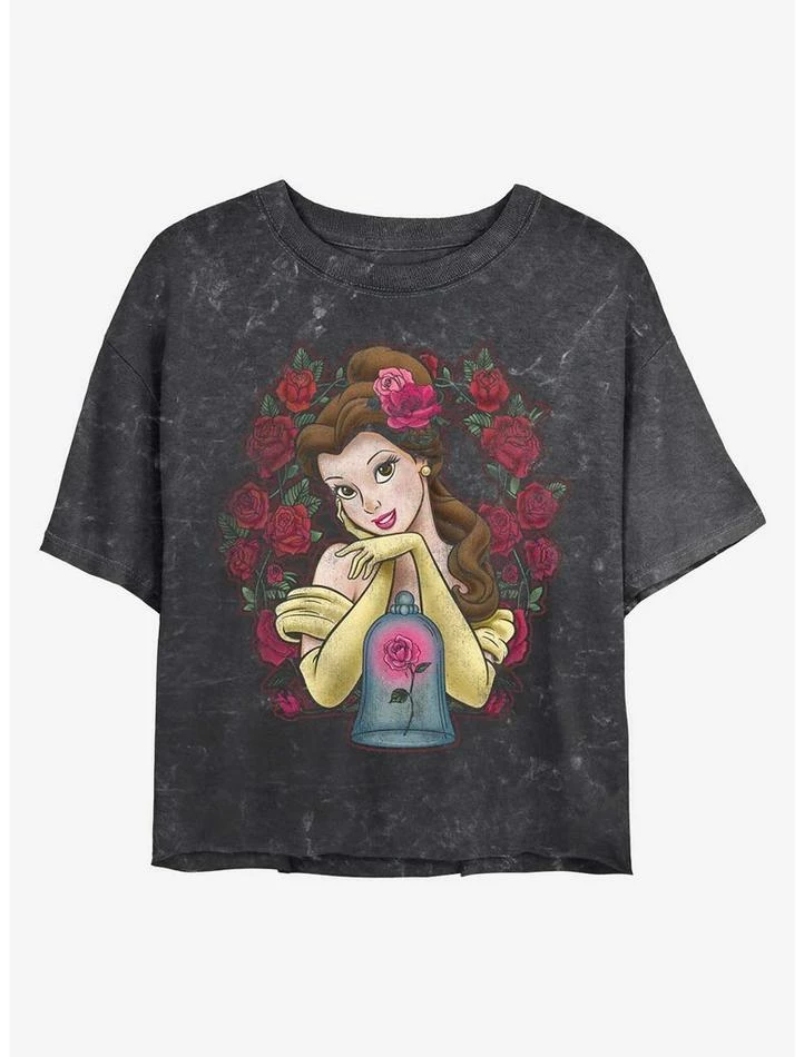 Discount ๐ Disney Beauty and the Beast Rose Belle Mineral Wash Crop ๐ง Girls T-Shirt โค๏ธ