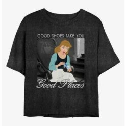 Outlet 🎉 Disney Cinderella Good 👟 Shoes Take You Good Places Mineral Wash Crop 👧 Girls T-Shirt 🔔