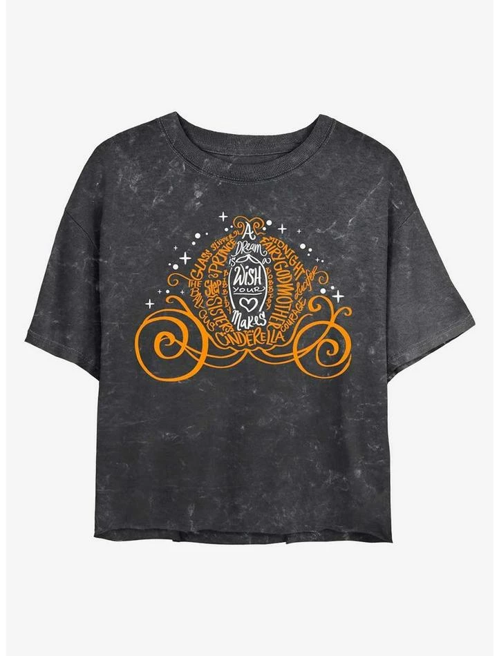 Wholesale ❤️ Disney Cinderella Pumpkin Carriage Mineral Wash Crop 👧 Girls T-Shirt 🥰
