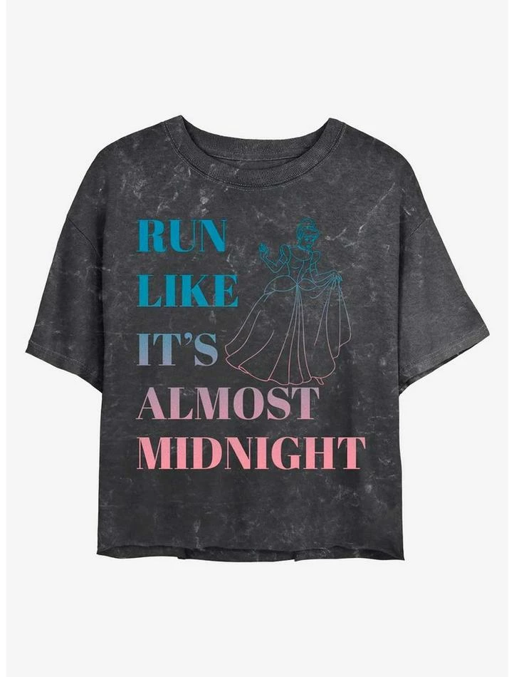 Top 10 🔔 Disney Cinderella Run Like It's Almost Midnight Mineral Wash Crop 👧 Girls T-Shirt 🥰