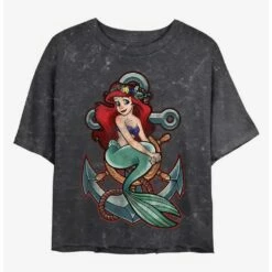 Cheap 🛒 Disney Princesses Ariel Anchor Mineral Wash Crop 👧 Girls T-Shirt 🌟