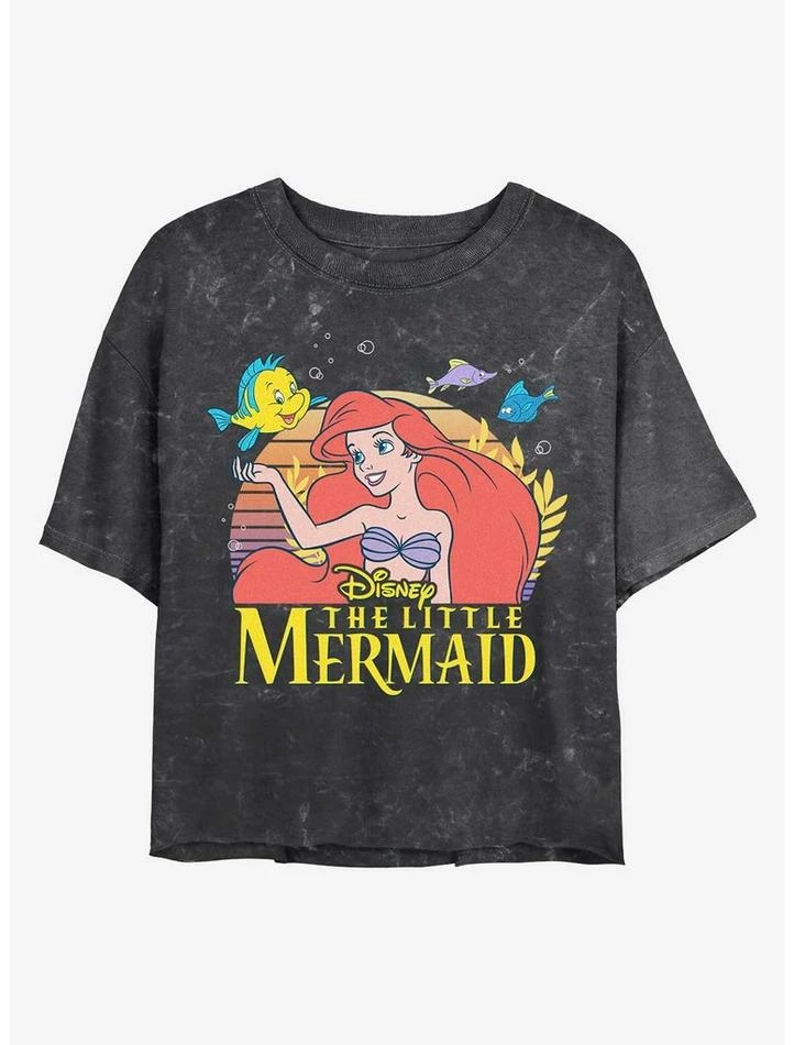 Best deal 🌟 Disney Princesses The Little Mermaid Title Mineral Wash Crop 👧 Girls T-Shirt 😀