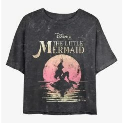 Best Pirce 🌟 Disney Princesses Mermaid Moon Mineral Wash Crop 👧 Girls T-Shirt 🧨