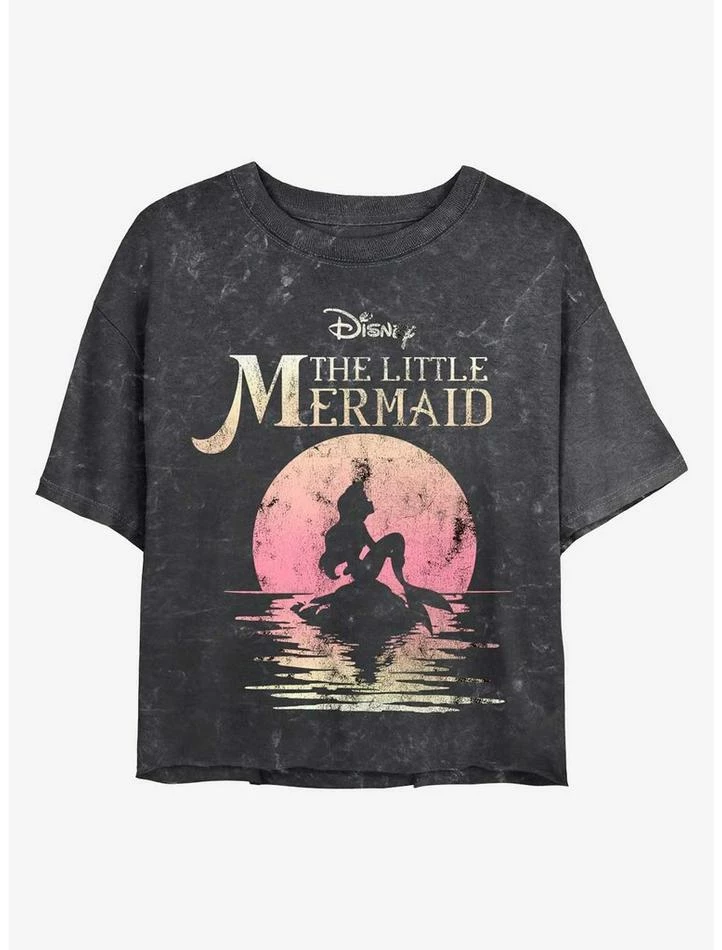 Best Pirce ๐ Disney Princesses Mermaid Moon Mineral Wash Crop ๐ง Girls T-Shirt ๐งจ