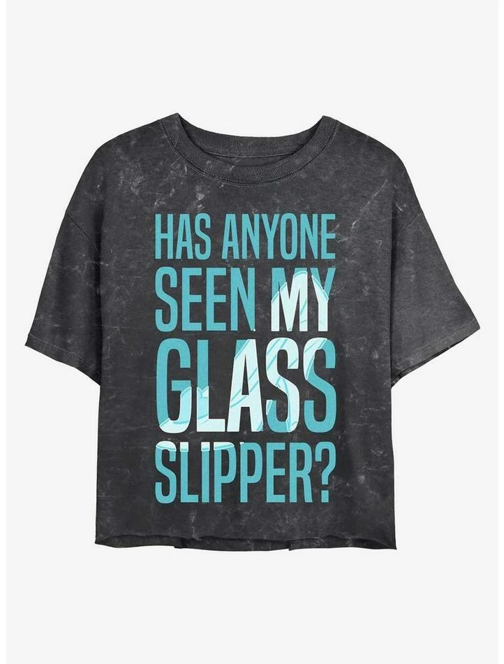 Best Pirce 🔔 Disney Princesses Missing Glass Slipper Mineral Wash Crop 👧 Girls T-Shirt 😀