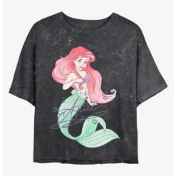 Promo 🥰 Disney The Little Mermaid Signed Ariel Mineral Wash Crop 👧 Girls T-Shirt ⭐