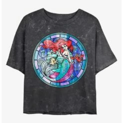 Promo ❤️ Disney The Little Mermaid Ariel Stained Glass Mineral Wash Crop 👧 Girls T-Shirt 😀