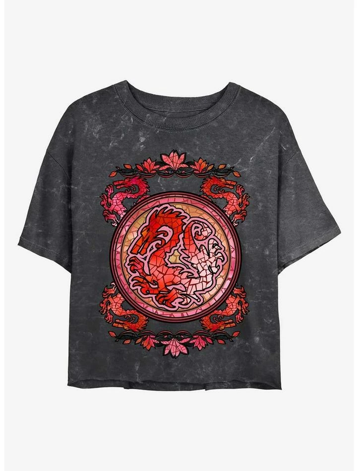 Outlet 🌟 Disney Mulan Mushu Stained Glass Mineral Wash Crop 👧 Girls T-Shirt 👍
