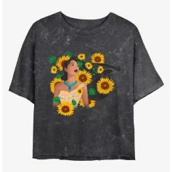 Best Pirce ❤️ Disney Pocahontas Floral Princess Mineral Wash Crop 👧 Girls T-Shirt 🔥