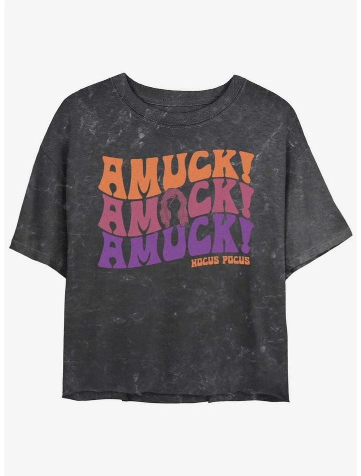 Promo ๐ Disney Hocus Pocus Amuck, Amuck, Amuck! Mineral Wash ๐ง Girls Crop T-Shirt โ