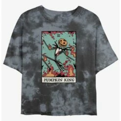 Coupon 🎉 Disney The Nightmare Before 🎄 Christmas Jack Pumpkin King Card Tie-Dye 👧 Girls Crop T-Shirt 🧨