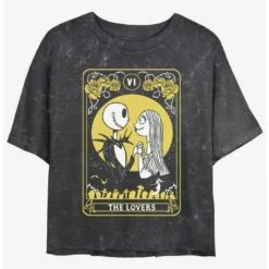 Flash Sale 🔥 Disney The Nightmare Before 🎄 Christmas The Lovers Tarot Card Mineral Wash 👧 Girls Crop T-Shirt 🎉