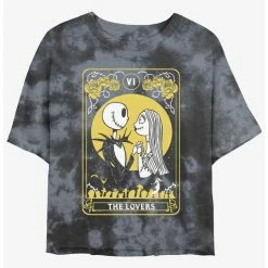 Hot Sale 🛒 Disney The Nightmare Before 🎁 Christmas The Lovers Tarot Card Tie-Dye 👧 Girls Crop T-Shirt 💯
