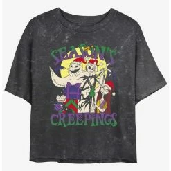 Hot Sale 🤩 Disney The Nightmare Before 🔔 Christmas Season's Creepings Mineral Wash 👧 Girls Crop T-Shirt 🔥