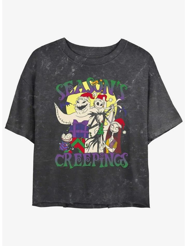 Hot Sale 🤩 Disney The Nightmare Before 🔔 Christmas Season's Creepings Mineral Wash 👧 Girls Crop T-Shirt 🔥
