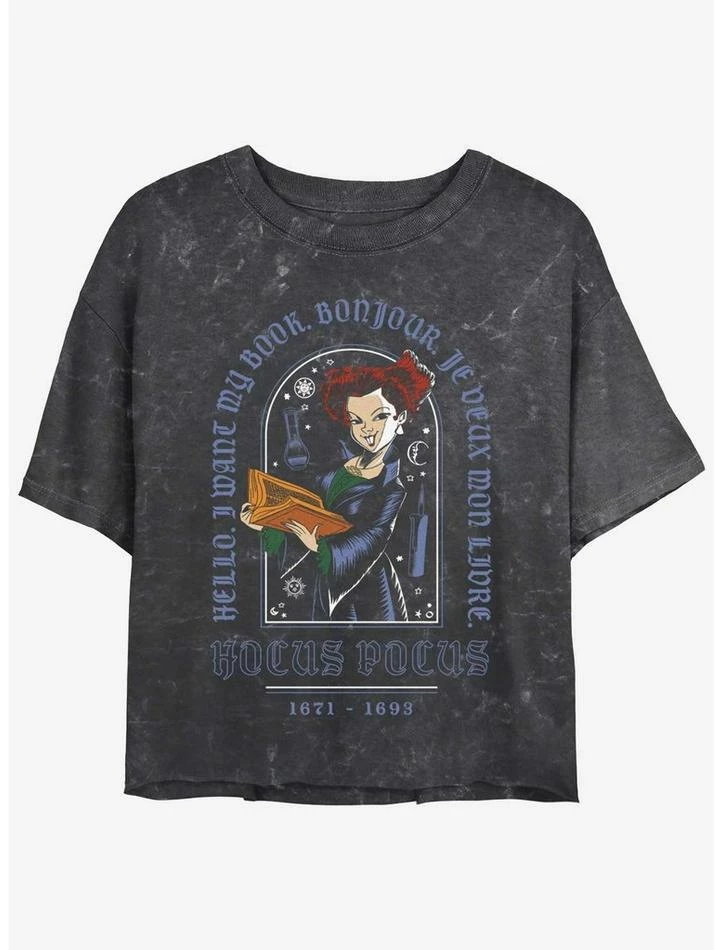 Cheap 🎉 Disney Hocus Pocus Winnie I Want My Book Mineral Wash 👧 Girls Crop T-Shirt 🛒